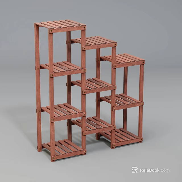 Wooden Multi Tiered Shelving Unit for Home Storage and 3d model 