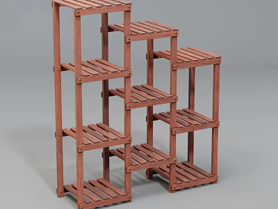 Wooden Multi Tiered Shelving Unit for Home Storage and 3d model