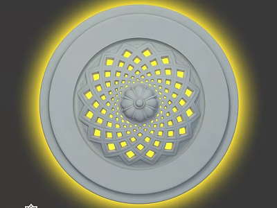 Decorative Circular Ceiling Component With Intricate Pattern And Yellow Lighting 3d model