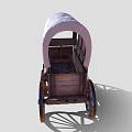 Traditional Wooden Covered Wagon With White Canvas Top And Spoked Wheels