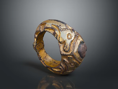 Vintage Yellowish Brown Circular Daily Necessity with Intricate Carved Patterns and Retro Design 3d model