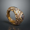 Vintage Yellowish Brown Circular Daily Necessity with Intricate Carved Patterns and Retro Design
