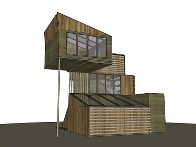 Modern Detached Villa With Wooden Structure Multi Level Design And Large Windows 3d model