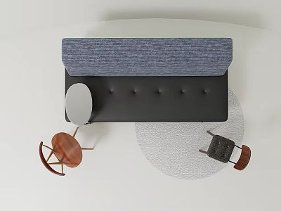 Stylish Casual Sofa Set Interior With Blue Black Fabric Tufted Seats And Wooden Side Chairs 3d model