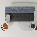 Stylish Casual Sofa Set Interior With Blue Black Fabric Tufted Seats And Wooden Side Chairs