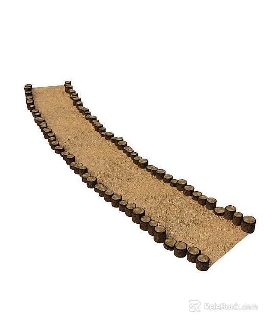 Garden Landscape Curved Pathway Bordered With Brown Bricks And Sand Soil Surface 3d model 