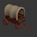 Vintage Wooden Wagon With Woven Beige Canopy Brown Wheels and Hitch Poles Design