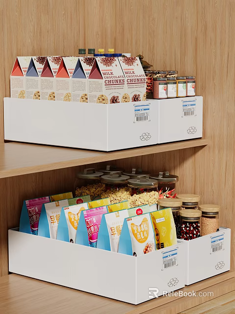 Organized Kitchen Storage With Containers And Food Packages 3d model 