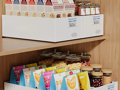 Organized Kitchen Storage With Containers And Food Packages 3d model