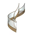 Elegant Modern Spiral Staircase With Wooden Steps And Glass Handrail