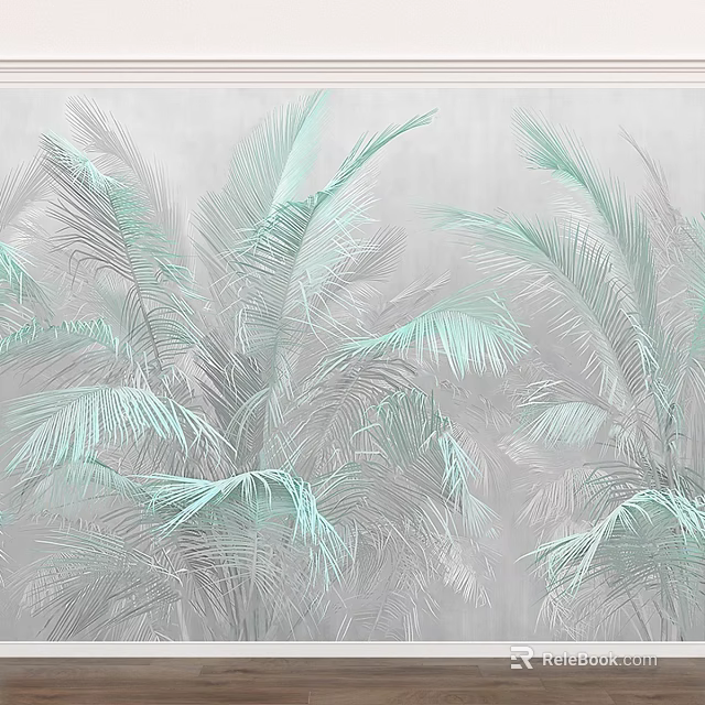 Light Green Palm Leaves On Light Gray Background With Fresh Natural Style 3d model 