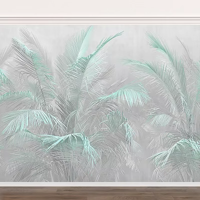 Light Green Palm Leaves On Light Gray Background With Fresh Natural Style 3d model