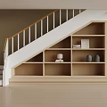 Modern Staircase With Wooden Handrail White Balusters And Built In Bookshelves With Books Decorative Items