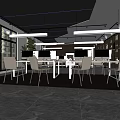 Modern Public Office Space With Wooden Floors Large Windows Desks Chairs And Bookshelves