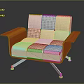 Modern Orange And Beige Fabric Chair With Sleek Armrests And Metal Legs Design
