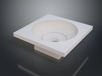Modern White Square Stone Component with Circular Recess and Smooth Base 3d model