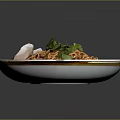 Tasty Instant Noodles In White Gold Rimmed Bowl With Chicken Slices And Fresh Coriander