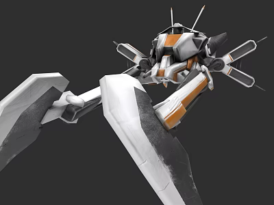 White and Orange Mechanical Robot 3D Model With Articulated Joints And Antenna Components 3d model
