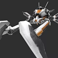 White and Orange Mechanical Robot 3D Model With Articulated Joints And Antenna Components