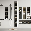 Modern Bathroom Accessories Including Shower Sets Wall Mounted Shelves Towels And Toiletries