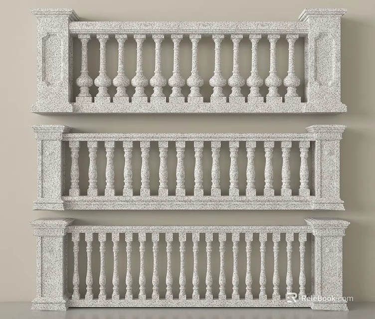 Three Classic Stone Railings With Decorative Balusters And Architectural Design 3d model 