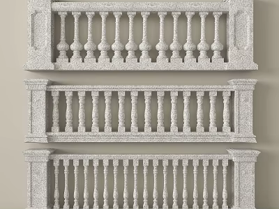 Three Classic Stone Railings With Decorative Balusters And Architectural Design 3d model