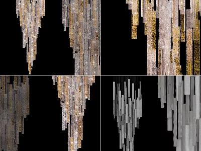 Elegant Modern Chandelier Design With Gold And Silver Metal Linear Hanging Strips 3d model
