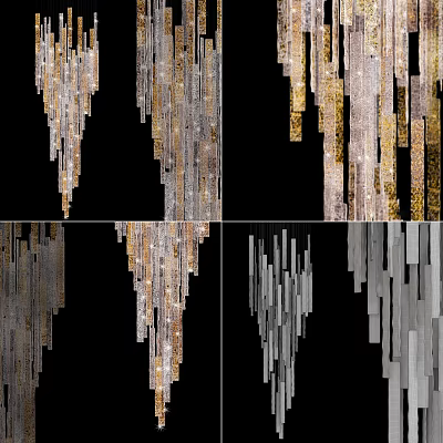 Elegant Modern Chandelier Design With Gold And Silver Metal Linear Hanging Strips 3d model