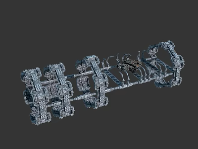 Cartoon Scene Of Mechanical Framework With 3D Parts And Silver Gray Design On Dark Background 3d model