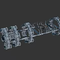 Cartoon Scene Of Mechanical Framework With 3D Parts And Silver Gray Design On Dark Background