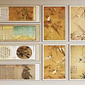 Traditional Chinese Paintings with Flower Bird Themes and Calligraphy Artwork in Framed Scrolls