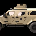 Khaki Armored Utility Vehicle With Large Tires Roof Mounted Equipment And Rugged Design