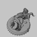 Mythical Demon Game Character With Horned Design Red Eyes And Broken Stone Pillar Base