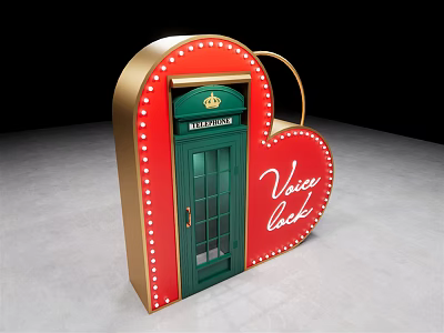 Heart Shaped Structure With Green Door Crown Emblem TRADITION Voice Lock Golden Frame Red Lights 3d model