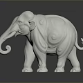 White Elephant Sculpture With Curled Trunk And Ornate Body Patterns On Black Background With Reflection