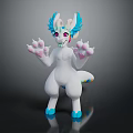 3D Fantasy Creature Character With White Body Turquoise Ears Pink Paws Purple Eyes And Colorful Tail