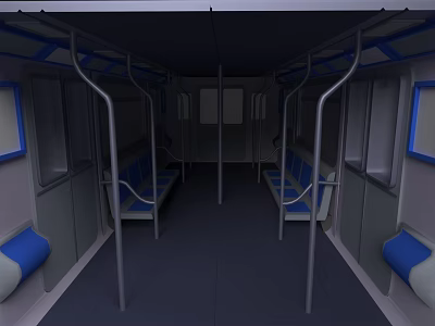 Modern Subway Interior Design Featuring Blue Seats Metal Handrails And Windows 3d model