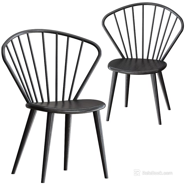 Black Minimalist Leisure Chairs with Modern Curved Backrest and Slim Legs 3d model 