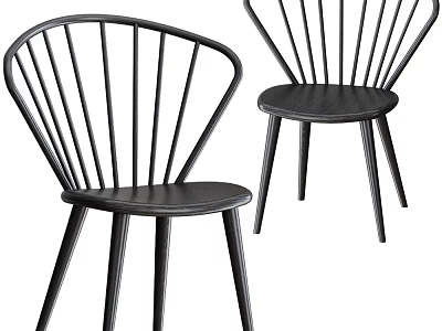 Black Minimalist Leisure Chairs with Modern Curved Backrest and Slim Legs 3d model