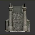 Detailed Stone Arch Bridge Model With Ornate Pillars And Curved Railings