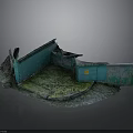 Weathered Green Wall Corner Scene With Mossy Floor And Damaged Panels