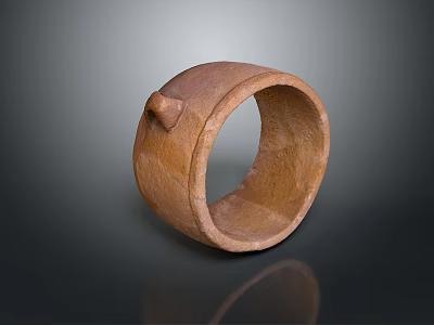 Brown Wooden Ring Sculpture With Carved Decorative Protrusion Handcrafted Design 3d model