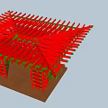 Red Pergola Structure With Green Vines And Support Columns On Brown Ground 3d model