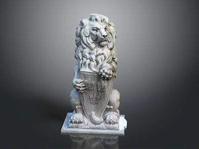 Detailed Stone Lion Sculpture Carving With Flowing Mane Heraldic Shield And Clawed Paws 3d model