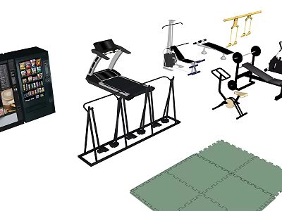 Essential Home Gym Sports Equipment Treadmill Strength Machines And Exercise Mat 3d model
