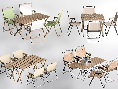 Outdoor Leisure Chairs With Wooden Table And Metal Frame In Different Colors 3d model