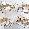 Outdoor Leisure Chairs With Wooden Table And Metal Frame In Different Colors