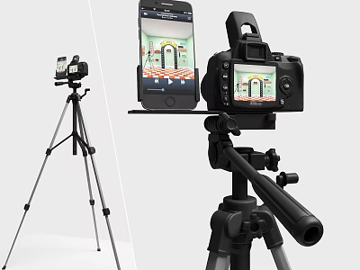 Smartphone And Camera Tripod Mount Setup For Digital Shooting Device 3d model