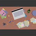 Pink Home Office Desk With Laptop Stationery Green Plant And Notes