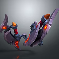 Futuristic Dual Purple Weapons Featuring Red Glowing Blades And Mechanical Details 3d model
